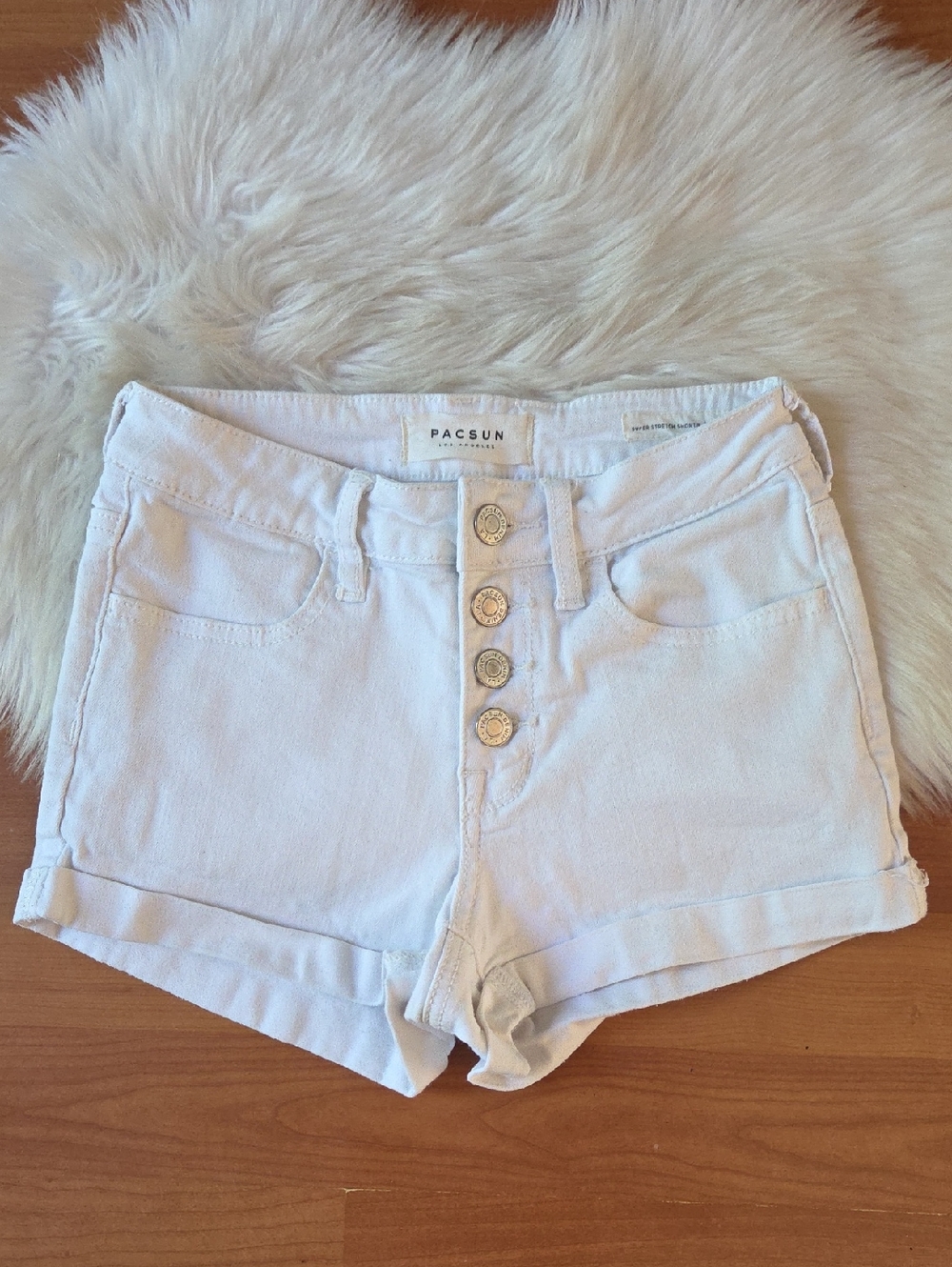 PacSun White High-Rise Button-Front Cuffed Denim Shorts Sz 24